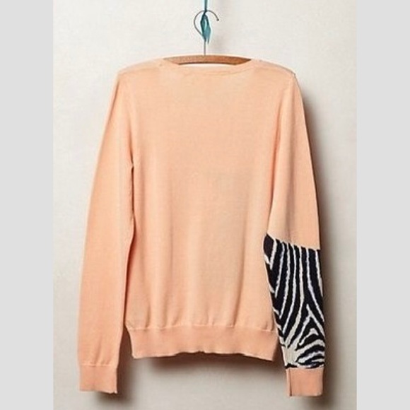 Anthro HWR Monogram Quagga Zebra Intarsia Sweater Peach Large - Picture 2 of 4